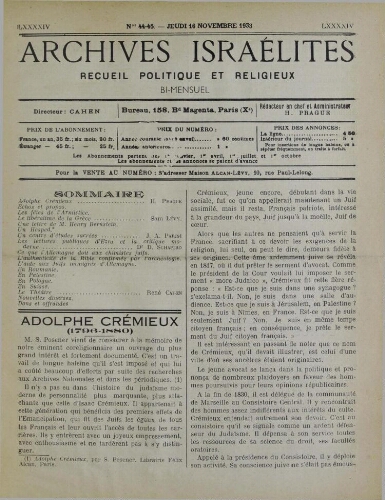 Archives israélites de France. Vol.94 N°44-45 (16 nov. 1933)